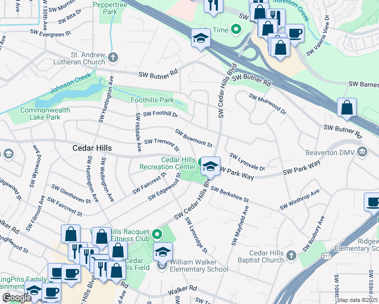 map of restaurants, bars, coffee shops, grocery stores, and more near 11720 Southwest Bowmont Lane in Portland