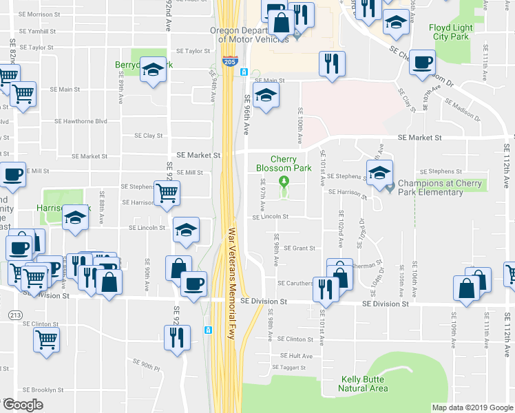 map of restaurants, bars, coffee shops, grocery stores, and more near 2021 Southeast 97th Avenue in Portland