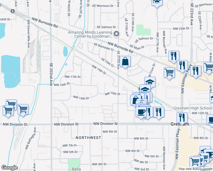 map of restaurants, bars, coffee shops, grocery stores, and more near 1622 Northwest Towle Terrace in Gresham