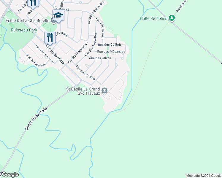 map of restaurants, bars, coffee shops, grocery stores, and more near 4 Rue des Éperviers in Saint-Basile-le-Grand