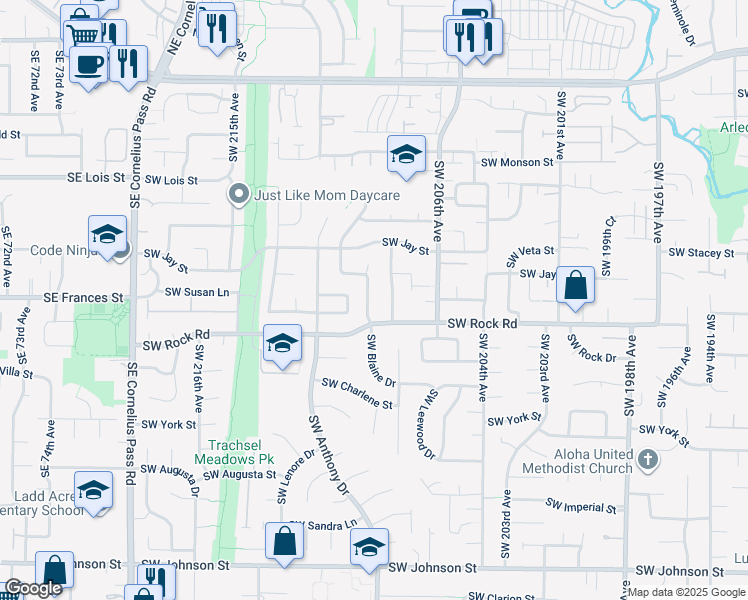 map of restaurants, bars, coffee shops, grocery stores, and more near 1546 Southwest 209th Avenue in Beaverton