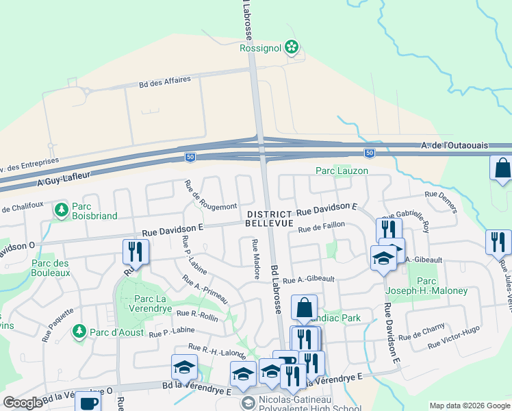 map of restaurants, bars, coffee shops, grocery stores, and more near 123 Rue de Richmond in Gatineau