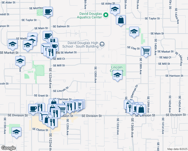 map of restaurants, bars, coffee shops, grocery stores, and more near 2021 Southeast 130th Avenue in Portland