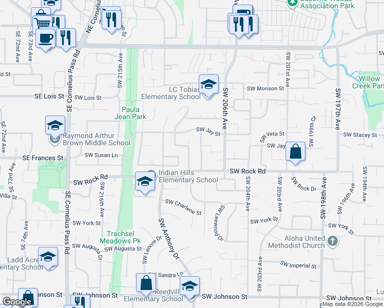 map of restaurants, bars, coffee shops, grocery stores, and more near 1502 Southwest 209th Avenue in Aloha