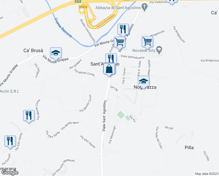 map of restaurants, bars, coffee shops, grocery stores, and more near Strada Provinciale 106 in Nogarazza
