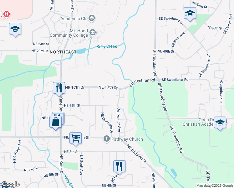 map of restaurants, bars, coffee shops, grocery stores, and more near 1637 Northeast Paloma Avenue in Gresham