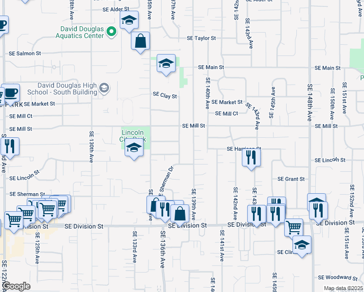 map of restaurants, bars, coffee shops, grocery stores, and more near 2005 Southeast 139th Avenue in Portland