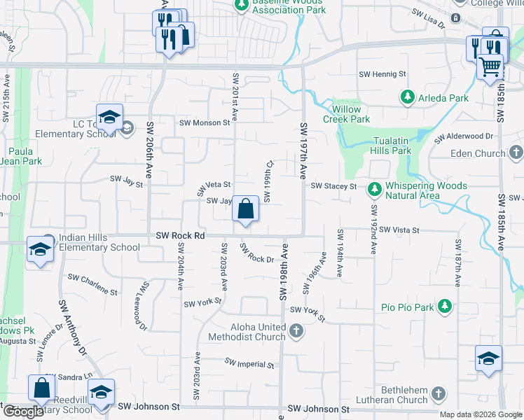 map of restaurants, bars, coffee shops, grocery stores, and more near 1550 Southwest 199th Court in Aloha