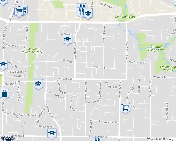 map of restaurants, bars, coffee shops, grocery stores, and more near 1570 Southwest 203rd Avenue in Aloha