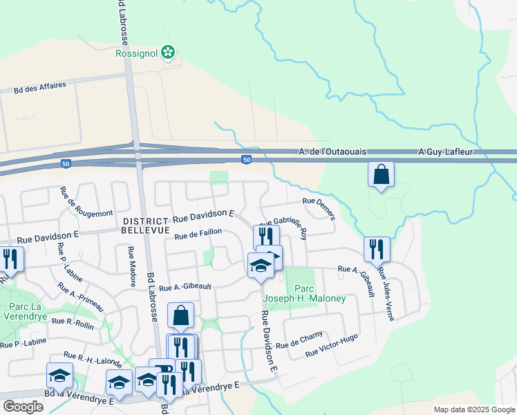 map of restaurants, bars, coffee shops, grocery stores, and more near 259 Rue de Gallichan in Gatineau