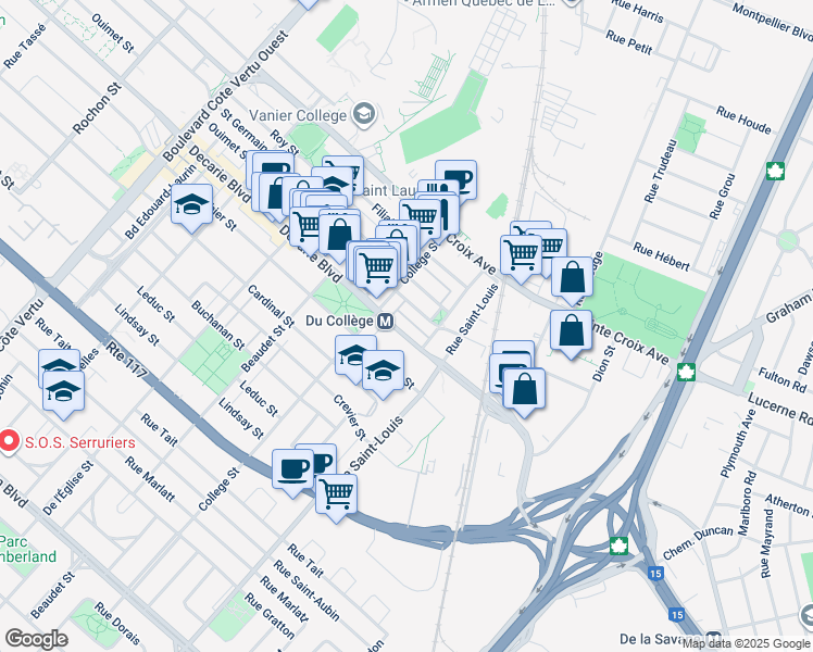 map of restaurants, bars, coffee shops, grocery stores, and more near in Montréal