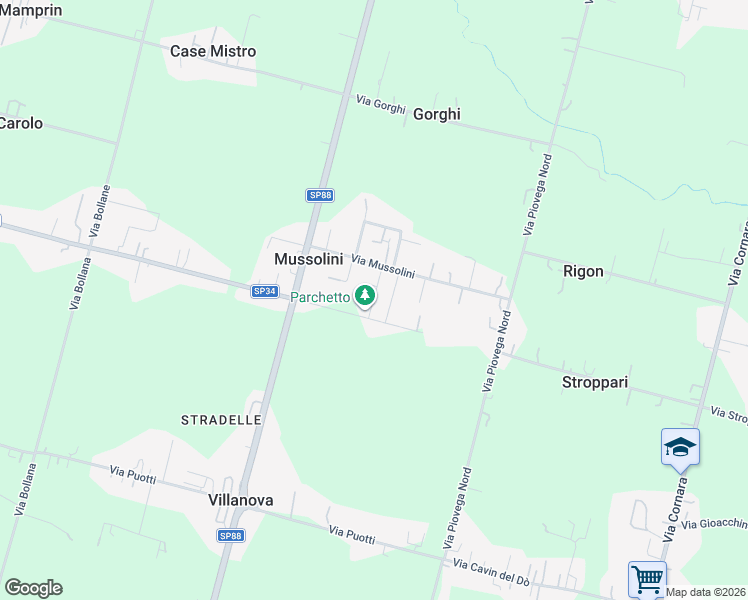 map of restaurants, bars, coffee shops, grocery stores, and more near 9 Via Giovanni Pascoli in Mussolini