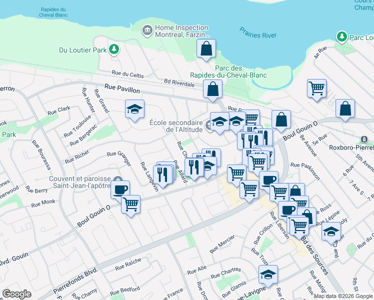 map of restaurants, bars, coffee shops, grocery stores, and more near 5047 Rue Chestnut in Montréal