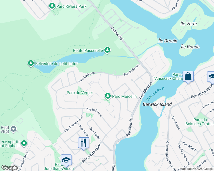 map of restaurants, bars, coffee shops, grocery stores, and more near 3137 Boulevard Chèvremont in Montréal