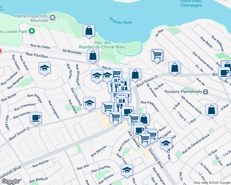 map of restaurants, bars, coffee shops, grocery stores, and more near 5023 Boulevard des Sources in Montreal