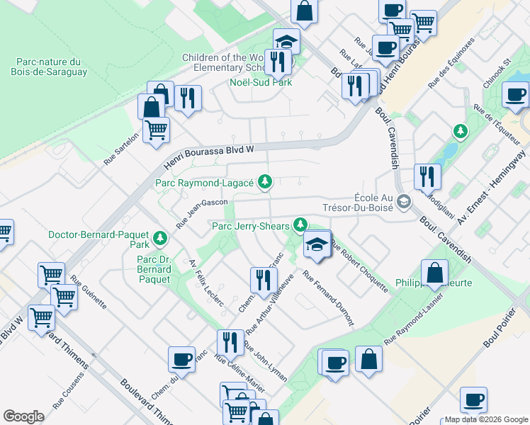 map of restaurants, bars, coffee shops, grocery stores, and more near 4265 Rue Claude-Henri-Grignon in Montréal