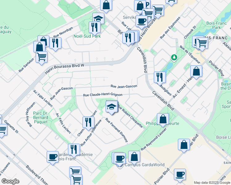 map of restaurants, bars, coffee shops, grocery stores, and more near 4119 Rue Claude-Henri-Grignon in Montréal