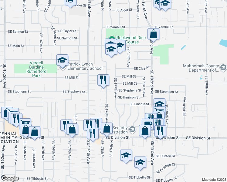 map of restaurants, bars, coffee shops, grocery stores, and more near 1901 Southeast 177th Avenue in Portland