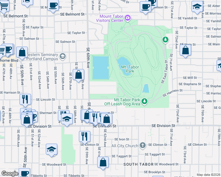 map of restaurants, bars, coffee shops, grocery stores, and more near 165 Southeast Lincoln Street in Portland