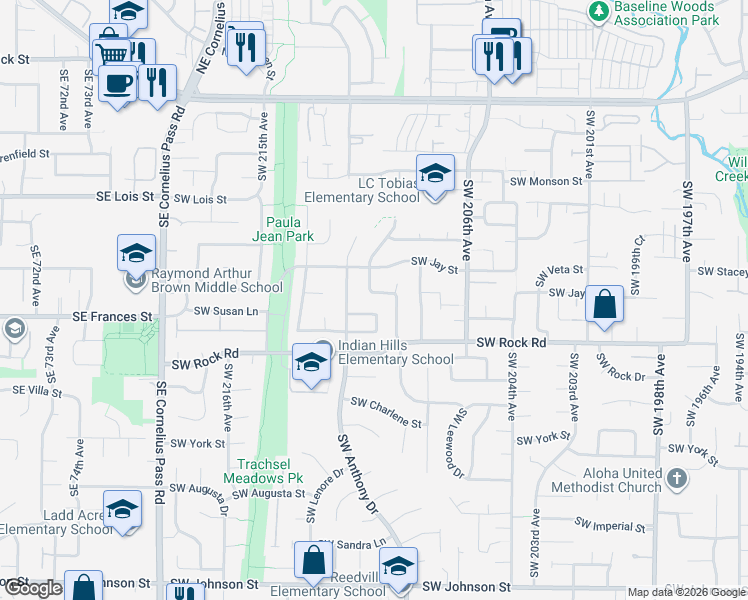 map of restaurants, bars, coffee shops, grocery stores, and more near 1521 Southwest Cloverdale Way in Beaverton