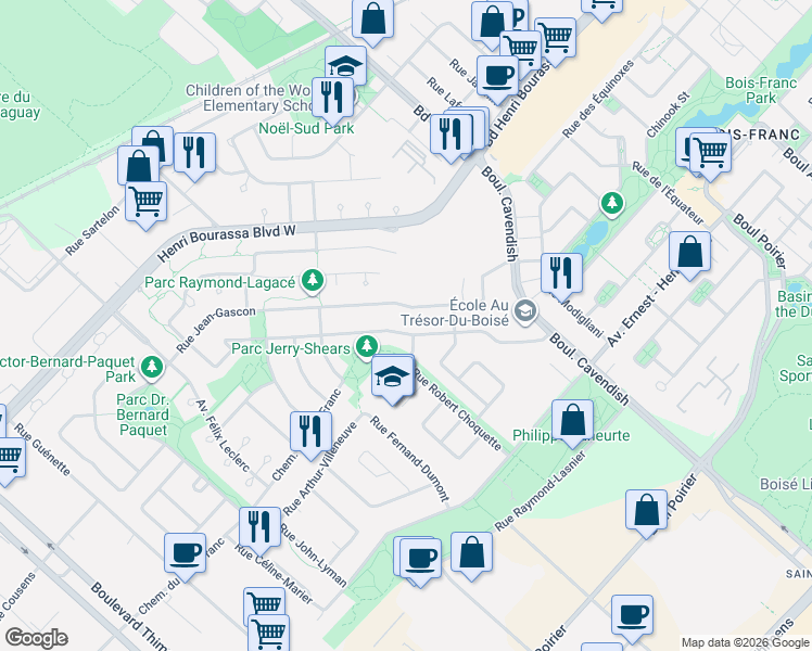 map of restaurants, bars, coffee shops, grocery stores, and more near 4119 Rue Claude-Henri-Grignon in Montréal