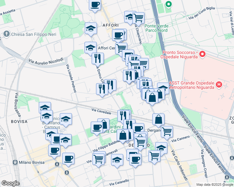 map of restaurants, bars, coffee shops, grocery stores, and more near 33 Via Privata Don Bartolomeo Grazioli in Milano