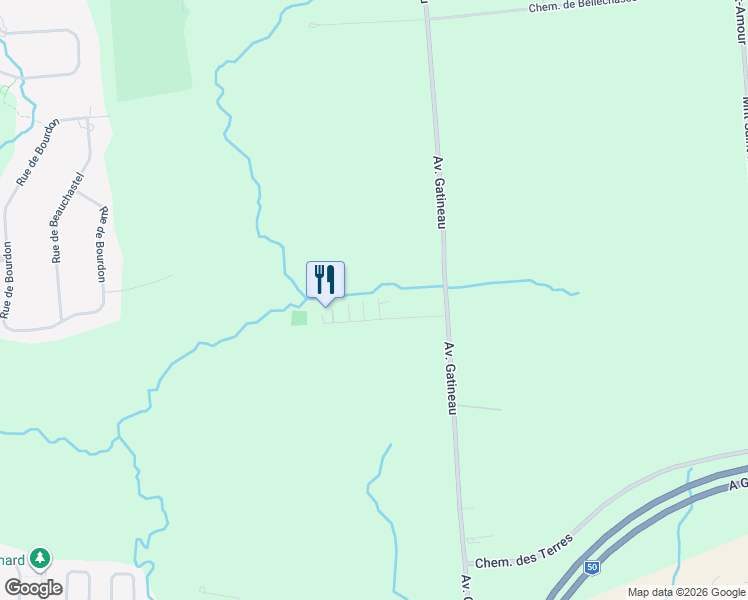 map of restaurants, bars, coffee shops, grocery stores, and more near 6 1re Rue in Gatineau