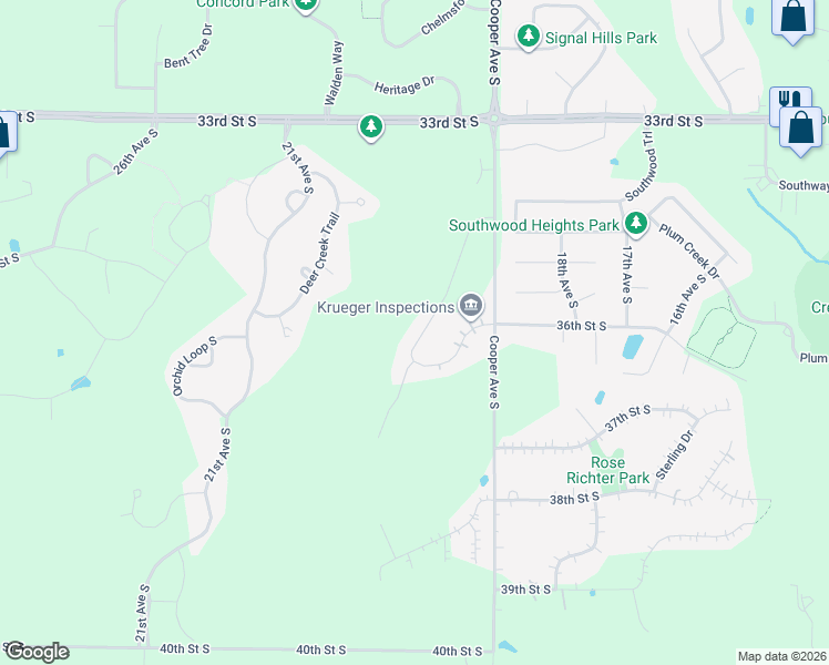 map of restaurants, bars, coffee shops, grocery stores, and more near 3558 Wildflower Road in St. Cloud