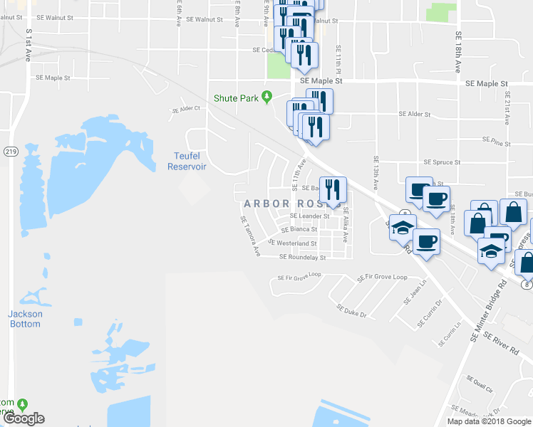 map of restaurants, bars, coffee shops, grocery stores, and more near 1079 Southeast Portlandia Avenue in Hillsboro