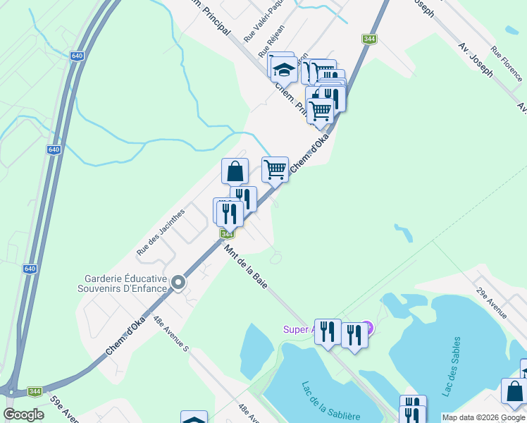 map of restaurants, bars, coffee shops, grocery stores, and more near 3882 Chemin d'Oka in Saint-Joseph-du-Lac
