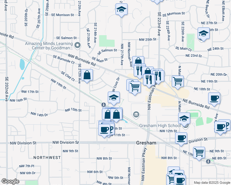 map of restaurants, bars, coffee shops, grocery stores, and more near in Gresham