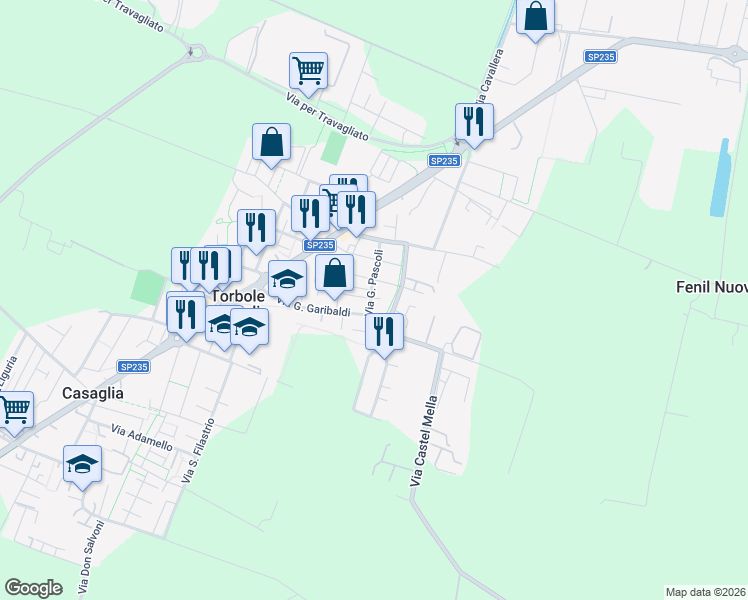 map of restaurants, bars, coffee shops, grocery stores, and more near 25 Via G. Pascoli in Torbole Casaglia