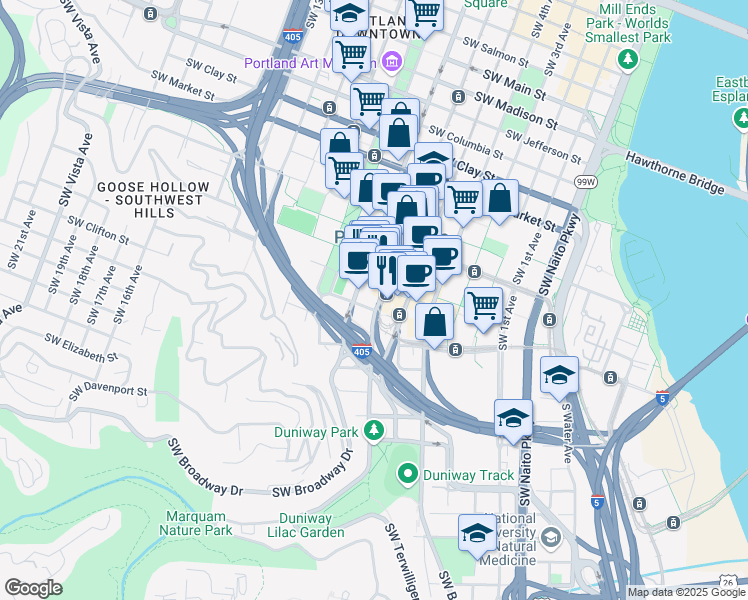 map of restaurants, bars, coffee shops, grocery stores, and more near 1975 Southwest 6th Avenue in Portland
