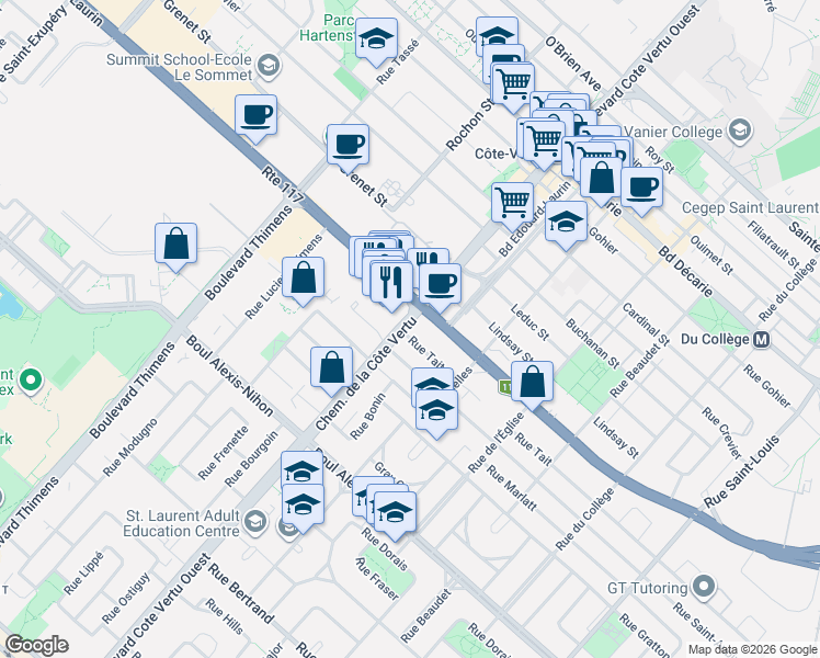 map of restaurants, bars, coffee shops, grocery stores, and more near 995 Rue Tait in Montréal