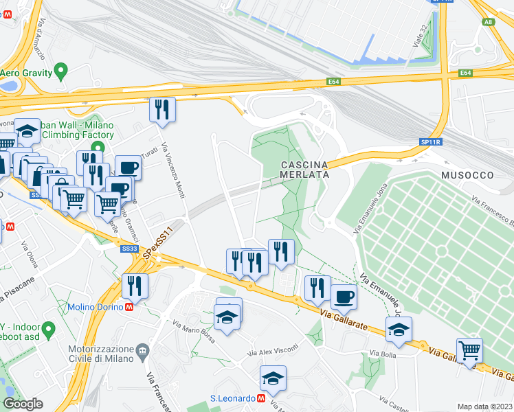 map of restaurants, bars, coffee shops, grocery stores, and more near Via Pier Paolo Pasolini in Milano