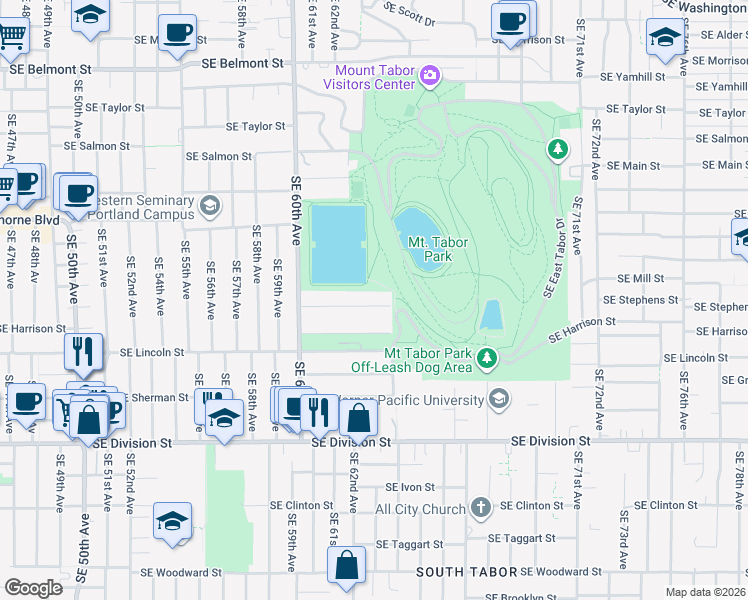 map of restaurants, bars, coffee shops, grocery stores, and more near 6335 Southeast Stephens Street in Portland