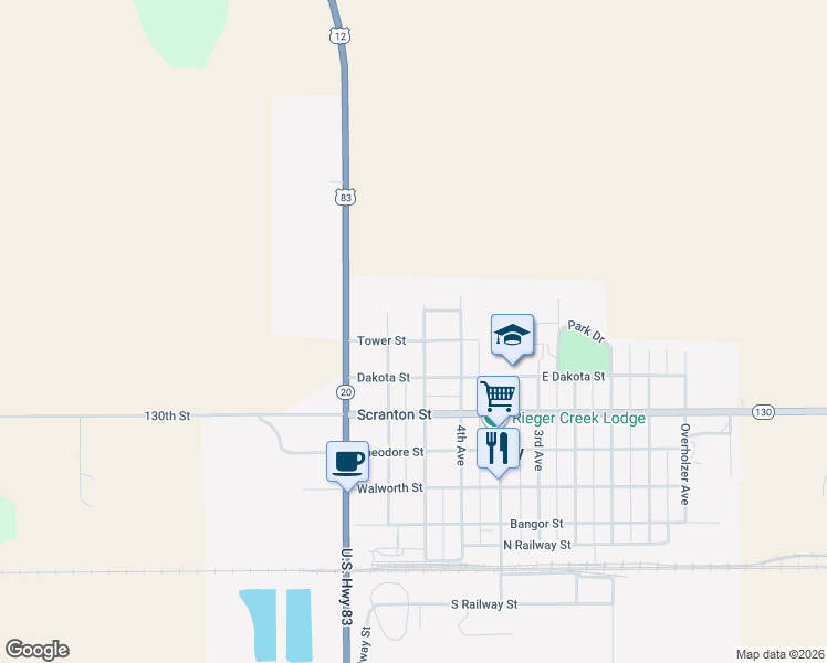 map of restaurants, bars, coffee shops, grocery stores, and more near 300 Tower Street in Selby