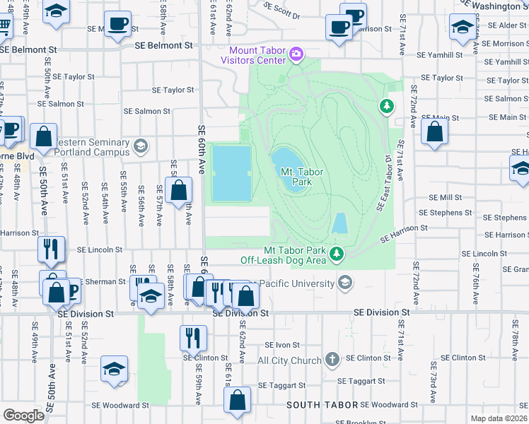 map of restaurants, bars, coffee shops, grocery stores, and more near 6335 Southeast Stephens Street in Portland