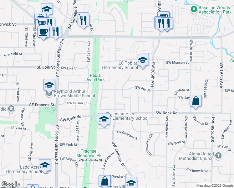 map of restaurants, bars, coffee shops, grocery stores, and more near 1400 Southwest 211th Avenue in Beaverton