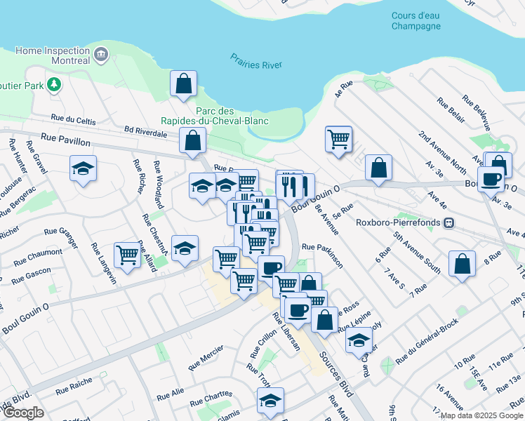 map of restaurants, bars, coffee shops, grocery stores, and more near 5020 Rue Labrosse in Montreal