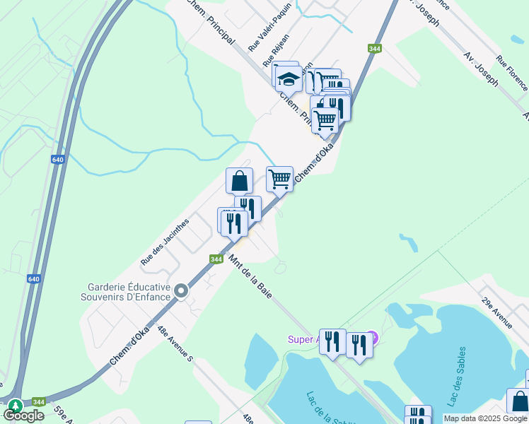 map of restaurants, bars, coffee shops, grocery stores, and more near Chemin d'Oka in Laurentides