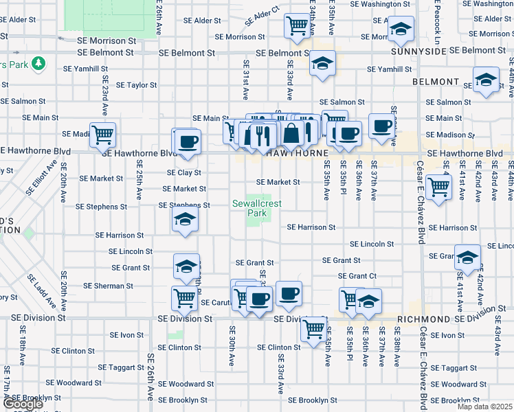 map of restaurants, bars, coffee shops, grocery stores, and more near in Portland