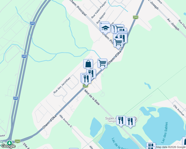 map of restaurants, bars, coffee shops, grocery stores, and more near 3885 Chemin d'Oka in Saint-Joseph-du-Lac