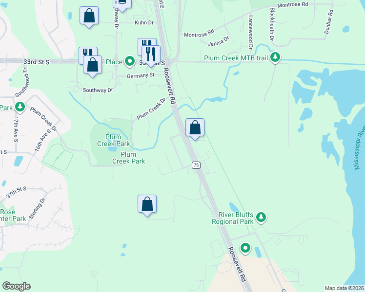 map of restaurants, bars, coffee shops, grocery stores, and more near 3609 Roosevelt Road in St. Cloud