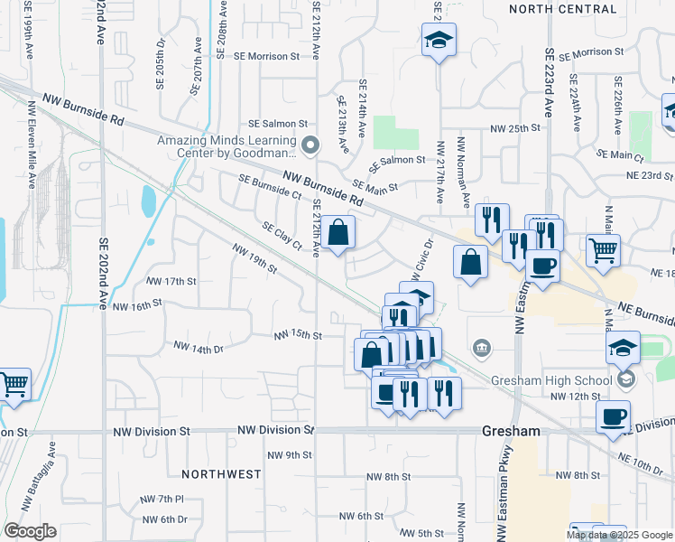 map of restaurants, bars, coffee shops, grocery stores, and more near 1912 Northwest Florence Avenue in Gresham
