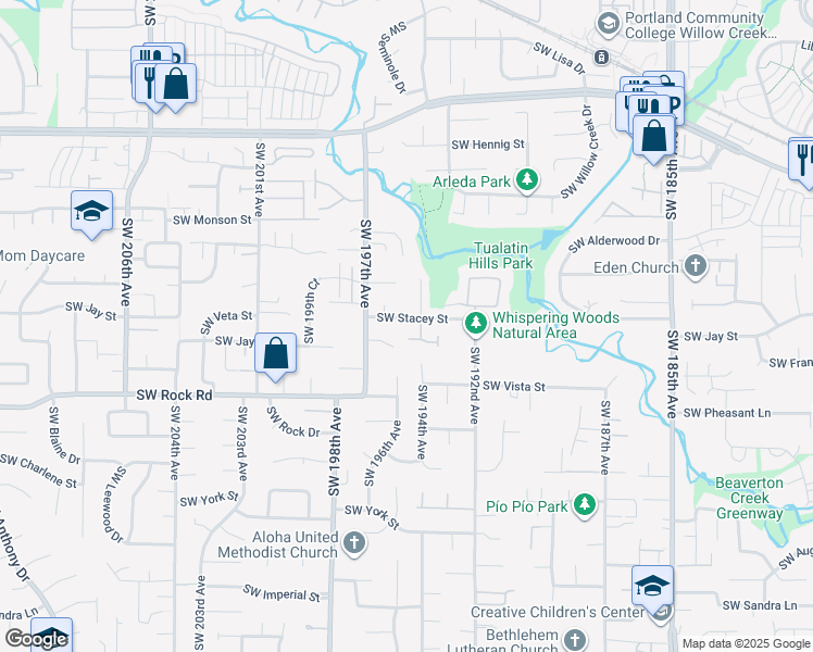 map of restaurants, bars, coffee shops, grocery stores, and more near 19568 Southwest Stacey Street in Beaverton