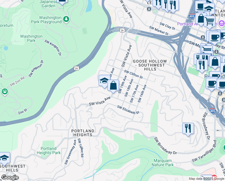 map of restaurants, bars, coffee shops, grocery stores, and more near in Portland