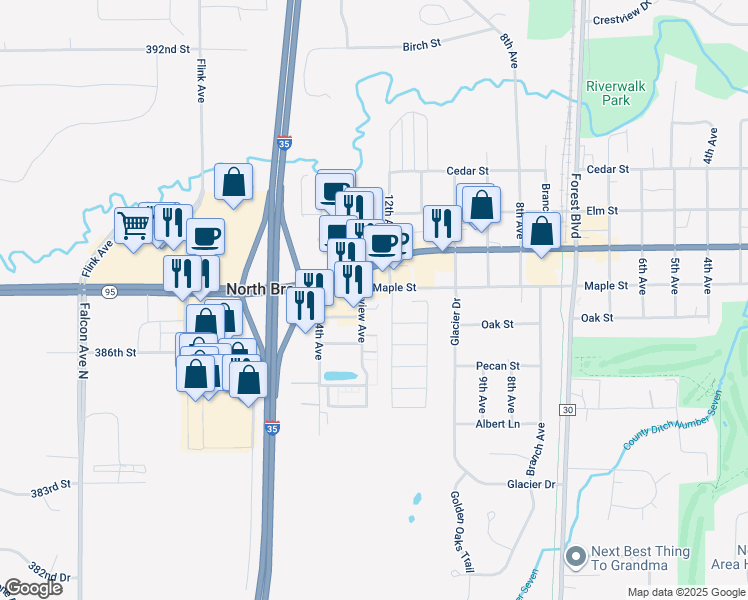map of restaurants, bars, coffee shops, grocery stores, and more near in North Branch
