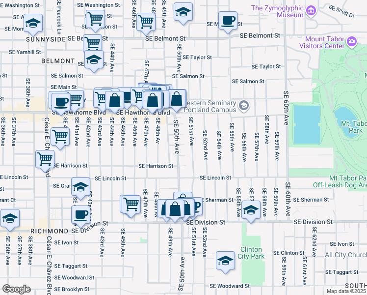 map of restaurants, bars, coffee shops, grocery stores, and more near in Portland