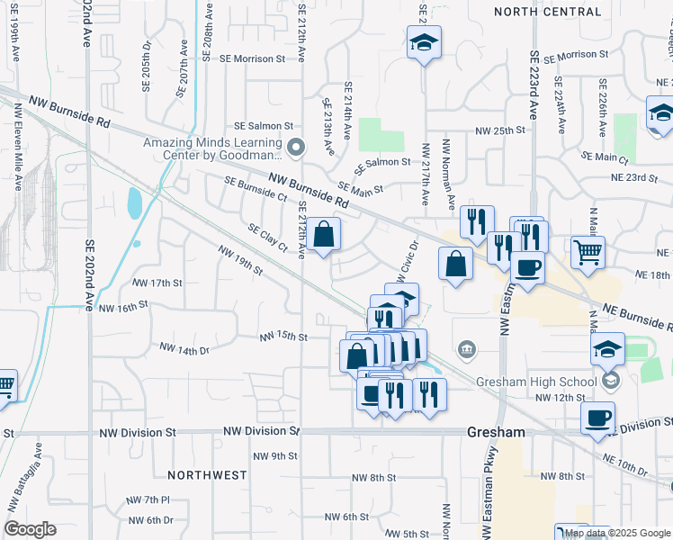 map of restaurants, bars, coffee shops, grocery stores, and more near 1912 Northwest Florence Avenue in Gresham